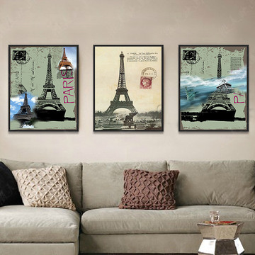 黑白装饰画客厅风景建筑画现代简约巴黎有框组合挂画沙发背景壁画