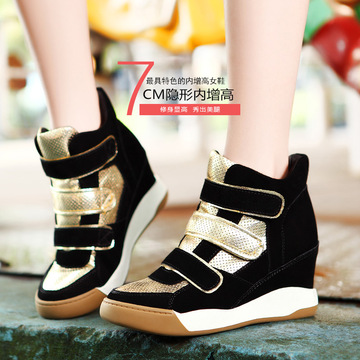 莫蕾蔻蕾2014秋季新款韩版内增高真皮女鞋时尚柳丁魔术贴单鞋