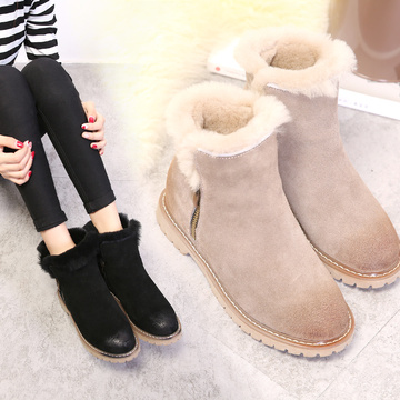 韩国香港代购 冬季加绒马丁靴女短筒靴子 羊毛保暖短靴雪地靴女