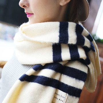 韩国版围巾女冬季加厚学生纯色条纹羊毛绒保暖情侣两用披肩围脖
