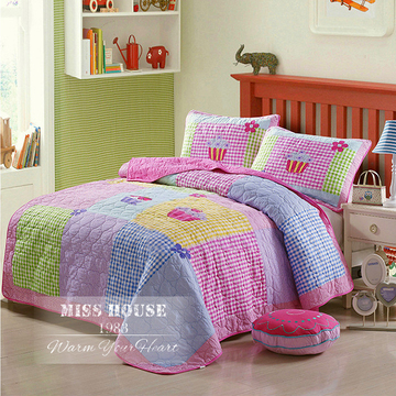 美式儿童纯棉绗缝被两件套女童床上用品床盖二件套床罩床单2件套