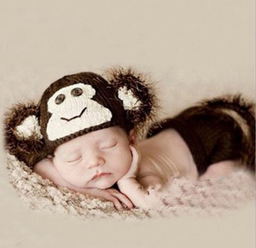 茗门芭比~儿童摄影服装 新生儿婴幼儿毛线 摄影拍照猴子造型服装