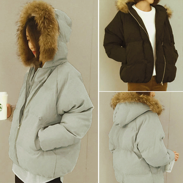 冬季新款2015韩版连帽毛领拉链棉服面包服保暖加厚棉衣外套女装潮
