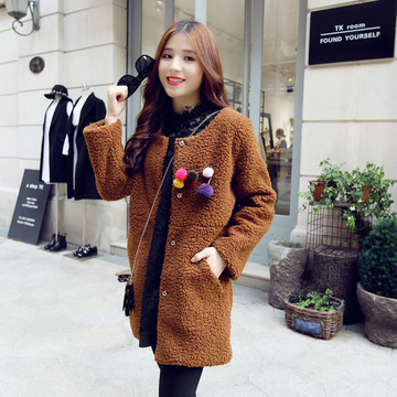 2015韩国秋冬羊羔毛仿皮草毛毛外套女修身长款加厚保暖外套潮
