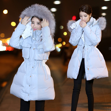 2015韩版羽绒服女中长款加厚 新款超大貉子毛领修身外套女潮流冬
