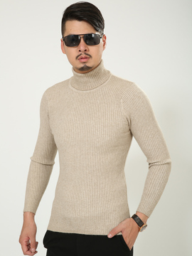 2016冬季新款男装男士时尚简约修身弹力高领加厚毛衣打底衫米色
