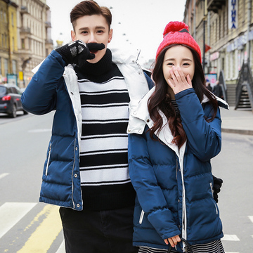 2015冬装韩版修身男女两面穿短款加厚大码羽绒棉服外套女情侣棉衣