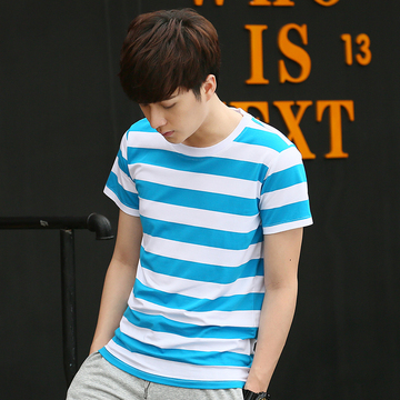 男短袖t恤 夏季学生圆领T恤 半截袖男潮韩版修身 条纹运动体恤衫