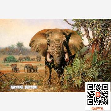 纯手绘油画定制大象纯手工装饰画欧式古典动物风景客厅玄关挂画