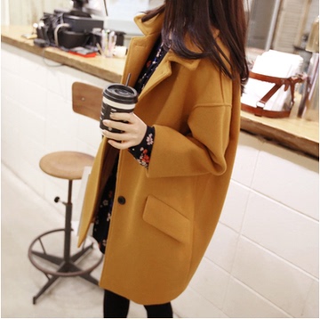 2015秋冬装新款毛呢外套女装韩版修身中长款韩国茧型加厚呢子大衣