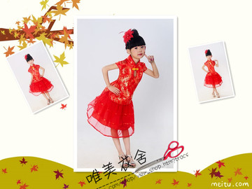 新款儿童公主裙演出服女童蓬蓬裙连衣裙子短袖表演服红色花童礼服