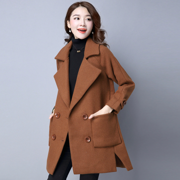 2016秋冬新款茧型羊毛呢外套女装大码韩版宽松中长款加厚呢子大衣