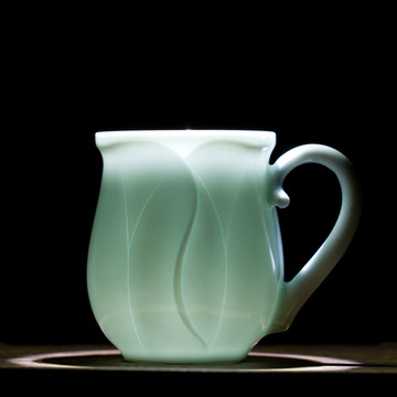 汝窑日式陶瓷影青瓷功夫创意手工会议带把带盖泡茶绿茶办公室茶杯