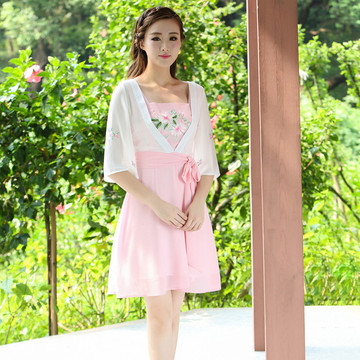 玲珑黛古装改良中国风中式汉元素旗袍裙 宫廷刺绣雪纺连衣裙