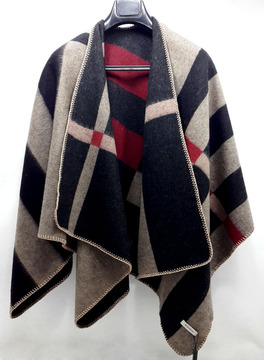 秋冬新品欧美时尚 时尚保暖双面格子厚款羊绒披肩斗篷披肩外套