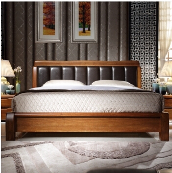 胡桃木实木床皮床软靠1.8米双人床家具卧室1.5米胡桃木高箱床南京