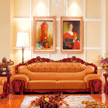 高档大气欧式头层厚真皮沙发组合客厅配套橡木雕刻茶几家具包邮