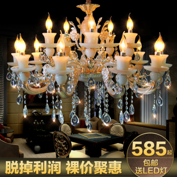 新品 欧式锌合金玉石蜡烛水晶灯奢华简约客厅餐厅卧室k9水晶吊灯