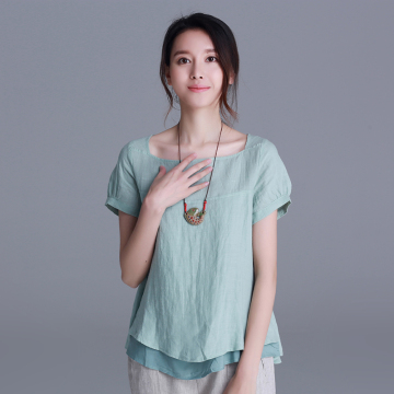 七里街新款短袖棉麻娃娃衫女2015夏季女士纯色衬衫精品上衣小衫潮