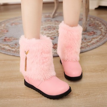 冬季中筒靴子内增高短筒雪地靴女学生女童冬鞋毛毛棉鞋大码女靴