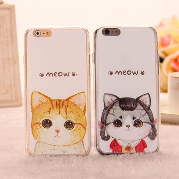 日系可爱情侣卡通猫咪iphone6 plus苹果5s小清新tpu全包手机壳硬