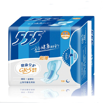 555/三五卫生巾健康全护290mm夜用超薄棉柔10片
