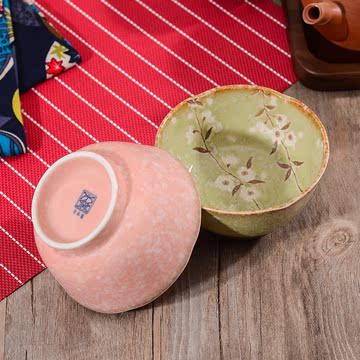 美浓烧雪花小饭碗日本进口陶瓷餐具日式和风粉色樱花小汤碗釉下彩
