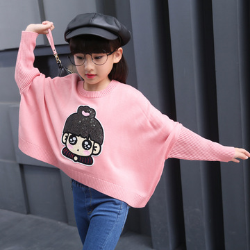 2016新款时尚韩版女童蝙蝠衫 儿童装秋季薄款套头上衣 女孩毛衣潮
