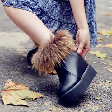 2015冬季雪地靴女短靴内增高欧美时尚防水圆头厚底加厚绒短筒棉靴