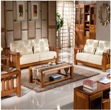 胡桃木实木沙发现代中式布艺沙发 1+2+3组合实木布艺沙发茶几南京