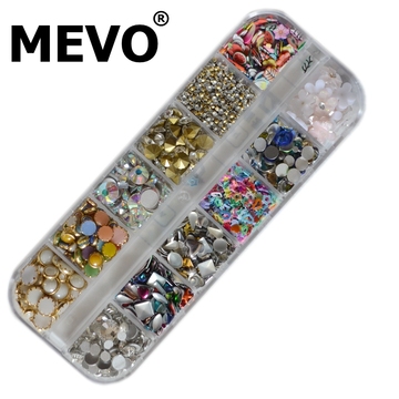 MEVO美甲饰品 工具 贴钻 饰品 玻璃 指甲装饰 自用套盒12格混装
