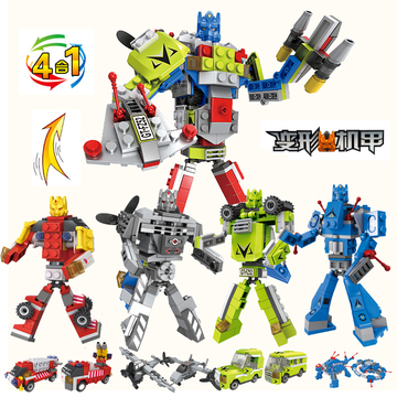 变形机甲金刚机器人儿童玩具积木 塑料拼装积木军事益智拼装玩具
