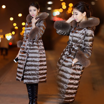 2015冬季新款女装韩版狐狸毛大毛领羽绒服中长款加厚外套女