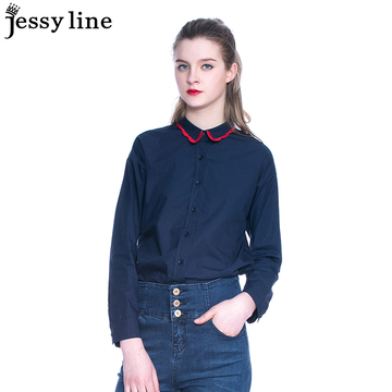 jessy line2016秋装新款 杰茜莱纯色百搭时尚休闲长袖衬衫 女衬衣