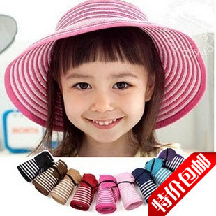韩版包邮防晒造型儿童夏天太阳帽空顶渔夫帽草帽子女遮阳帽可折叠