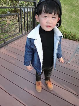 2015冬季男童装加厚加绒牛仔厚外套12345岁小童宝宝棉衣韩版上衣