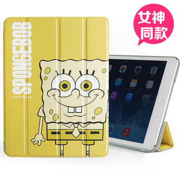 苹果iPad Air/mini保护套超薄 卡通真皮 ipad5休眠海绵宝宝包邮