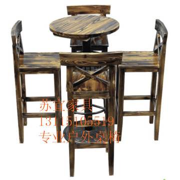 吧台桌椅/ 复古做旧碳化/ 实木定制防腐户外桌椅/厂家直销/现货