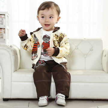 春秋韩版0-3岁男宝婴幼儿童装 小熊卫衣运动休闲三件套