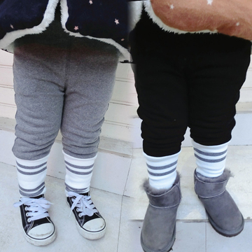 冬装1-2-3-4岁宝宝靴裤男童装加厚加绒打底裤儿童长款裤子可开裆
