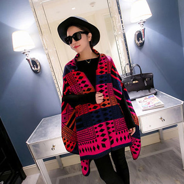 玫红底色 2015冬季新款韩国羊绒几何图案气质长围巾女的保暖披肩