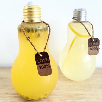 灯泡饮料瓶奶茶玻璃瓶创意酸奶杯果汁饮料瓶一次性PET塑料杯包邮