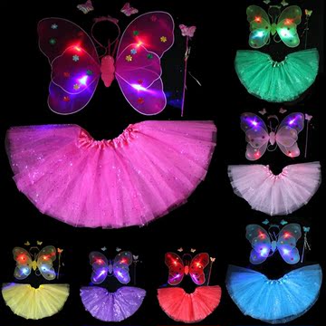 元宵节花灯节装扮道具双层发光天使蝴蝶翅膀三件套四件套带钻