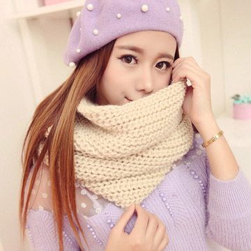韩国版秋季纯色围巾女针织毛线保暖套头围脖冬天学生加厚两用围巾