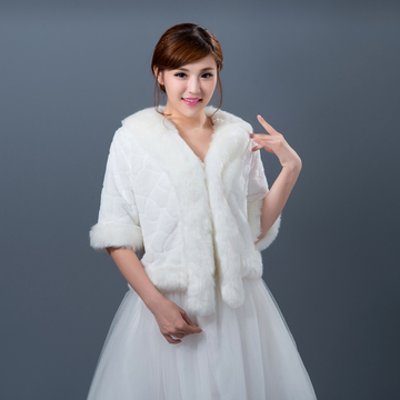 新娘毛披肩2015新款保暖长袖加厚大码韩式结婚时尚婚纱小外套披肩