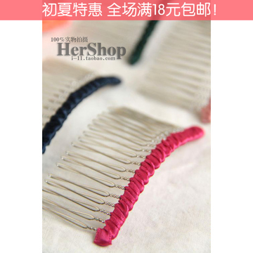 韩国 缎带缠绕钢齿不刮头 简洁小插梳 发梳 发饰头饰饰品多色入