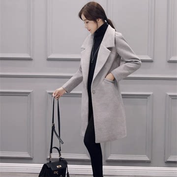 2016冬季新款韩版修身显瘦呢子外套羊绒大衣中长款大衣女茧型风衣