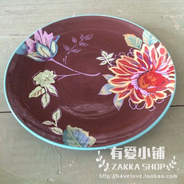 【有爱小铺】 zakka家居 出口陶瓷餐具彩绘花卉平盘子