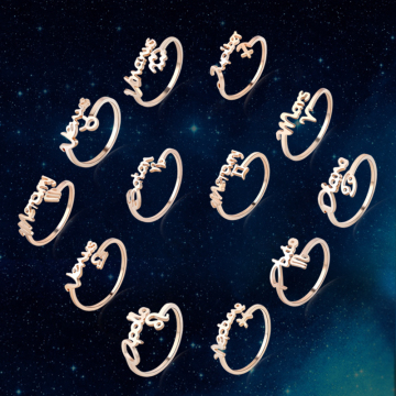 戴拉 韩版装饰戒指女时尚十二星座玫瑰金色指环开口可调节饰品037