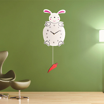 天美达 儿童艺术挂钟卧室 创意可爱兔子卡通个性客厅静音钟表包邮